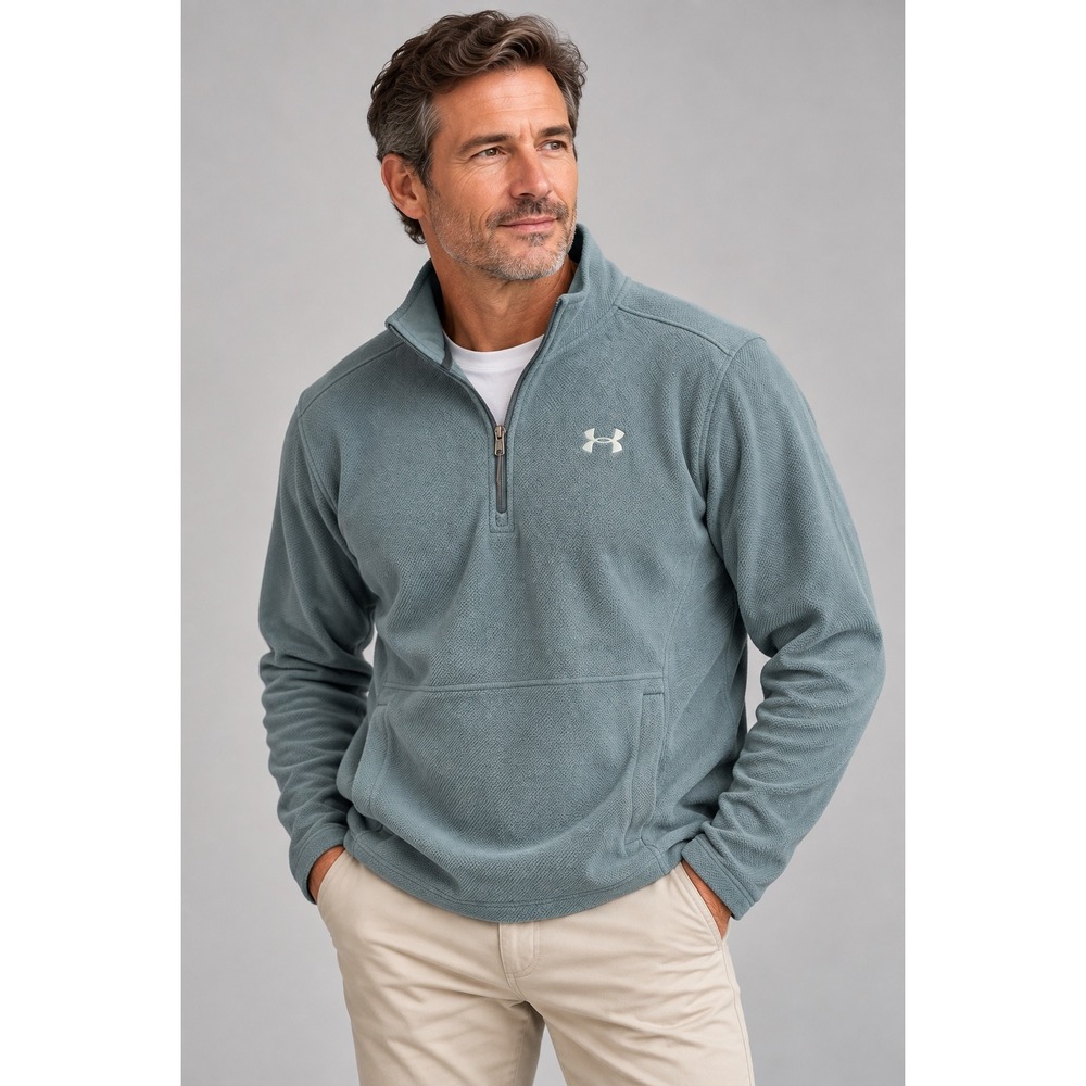 Under Armour ColdGear Men's Large Dusty Blue Textured Fleece 1/4 Zip Pullover